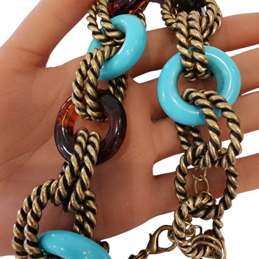 Chico's necklace chunky necklace boho open link turquoise brown - Picture 13 of 15